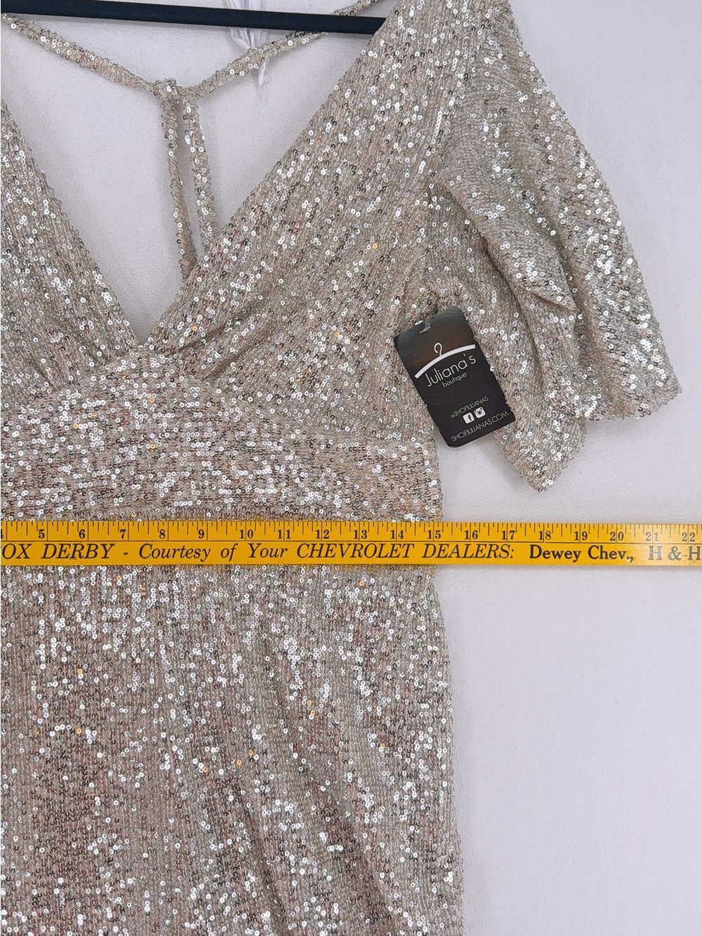 Juliana's Boutique Silver Sequin Wide Leg Jumpsuit L - Picture 7 of 8